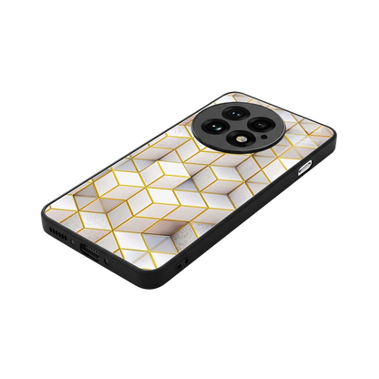 Golden Geometry stylish phone case for oneplus 13 | glossy glass and slim fit