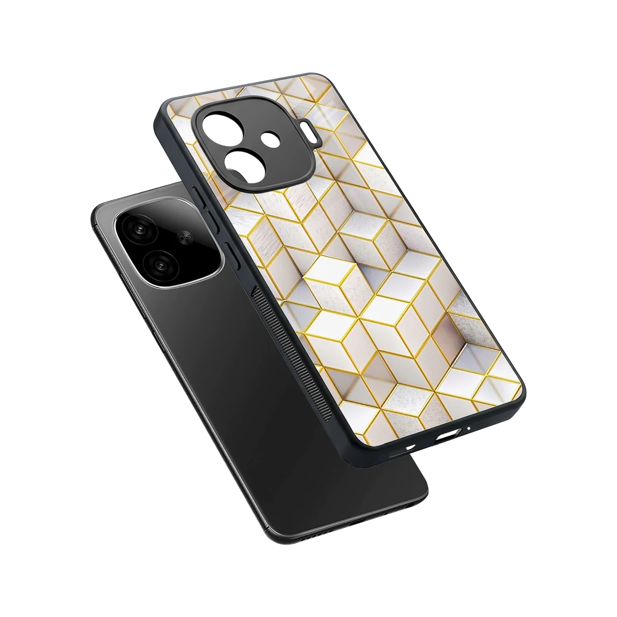 Golden Geometry sleek iqoo neo 10r 5g cover with tempered glass back and TPU edges