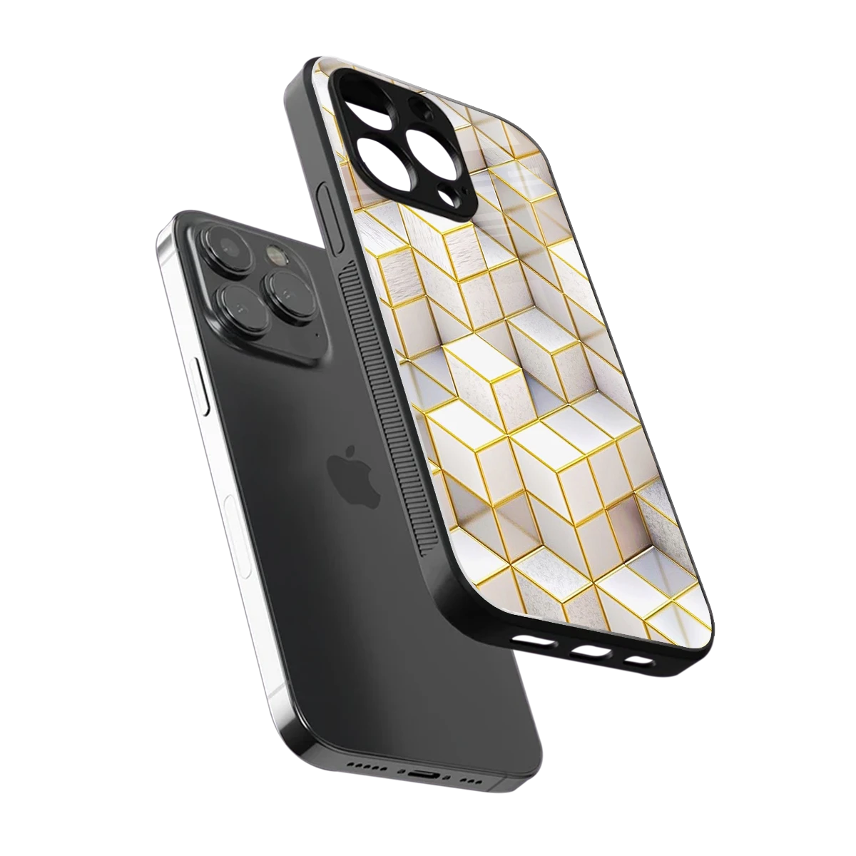 Golden Geometry sleek iphone 13 pro cover with tempered glass back and TPU edges