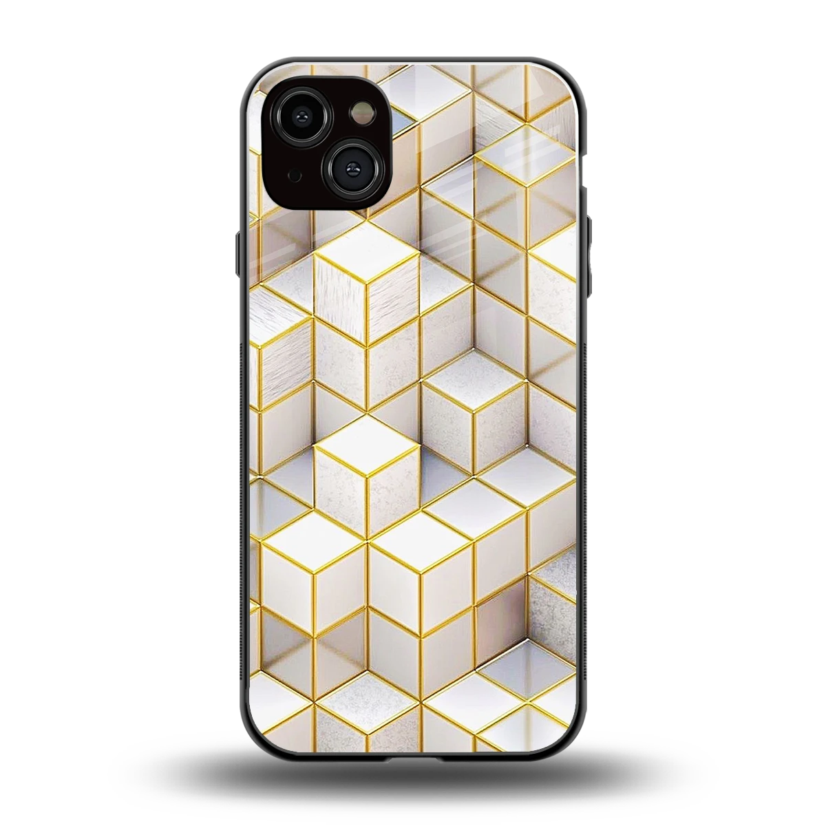Golden Geometry back phone cover | glass case for iphone 14 plus