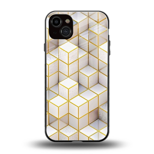 Golden Geometry back phone cover | glass case for iphone 14 plus