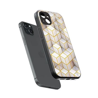 Golden Geometry sleek iphone 14 plus cover with tempered glass back and TPU edges