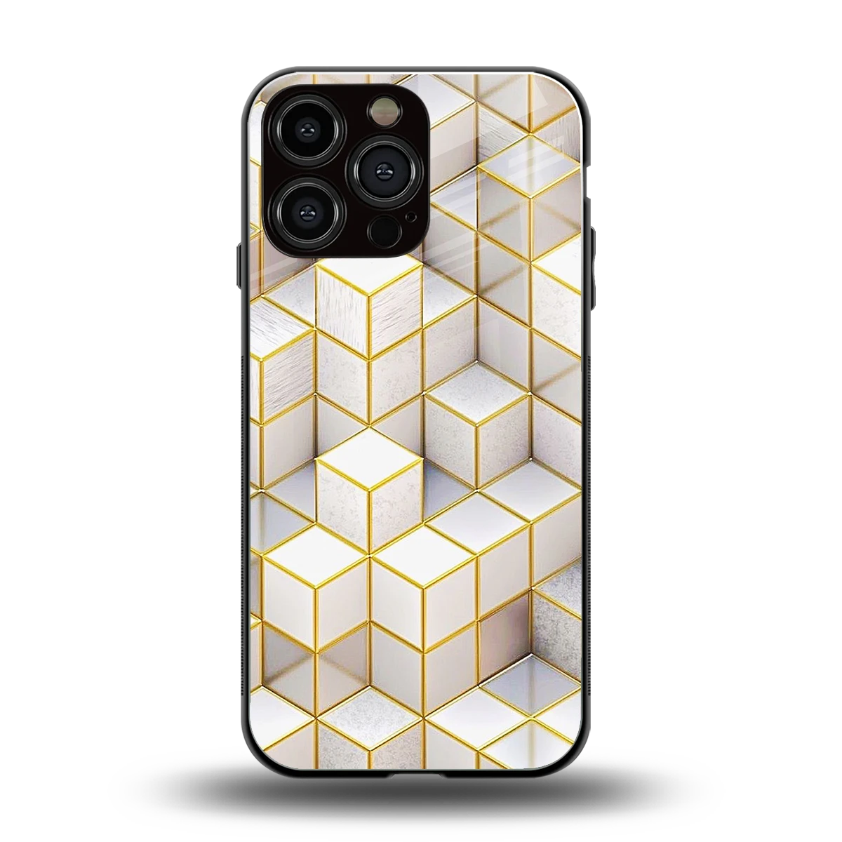 Golden Geometry back phone cover | glass case for iphone 15 pro max