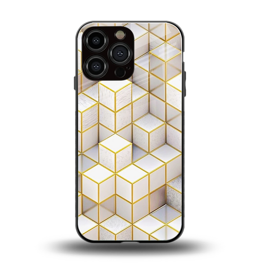 Golden Geometry back phone cover | glass case for iphone 15 pro max