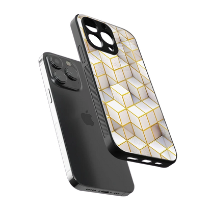 Golden Geometry sleek iphone 15 pro max cover with tempered glass back and TPU edges