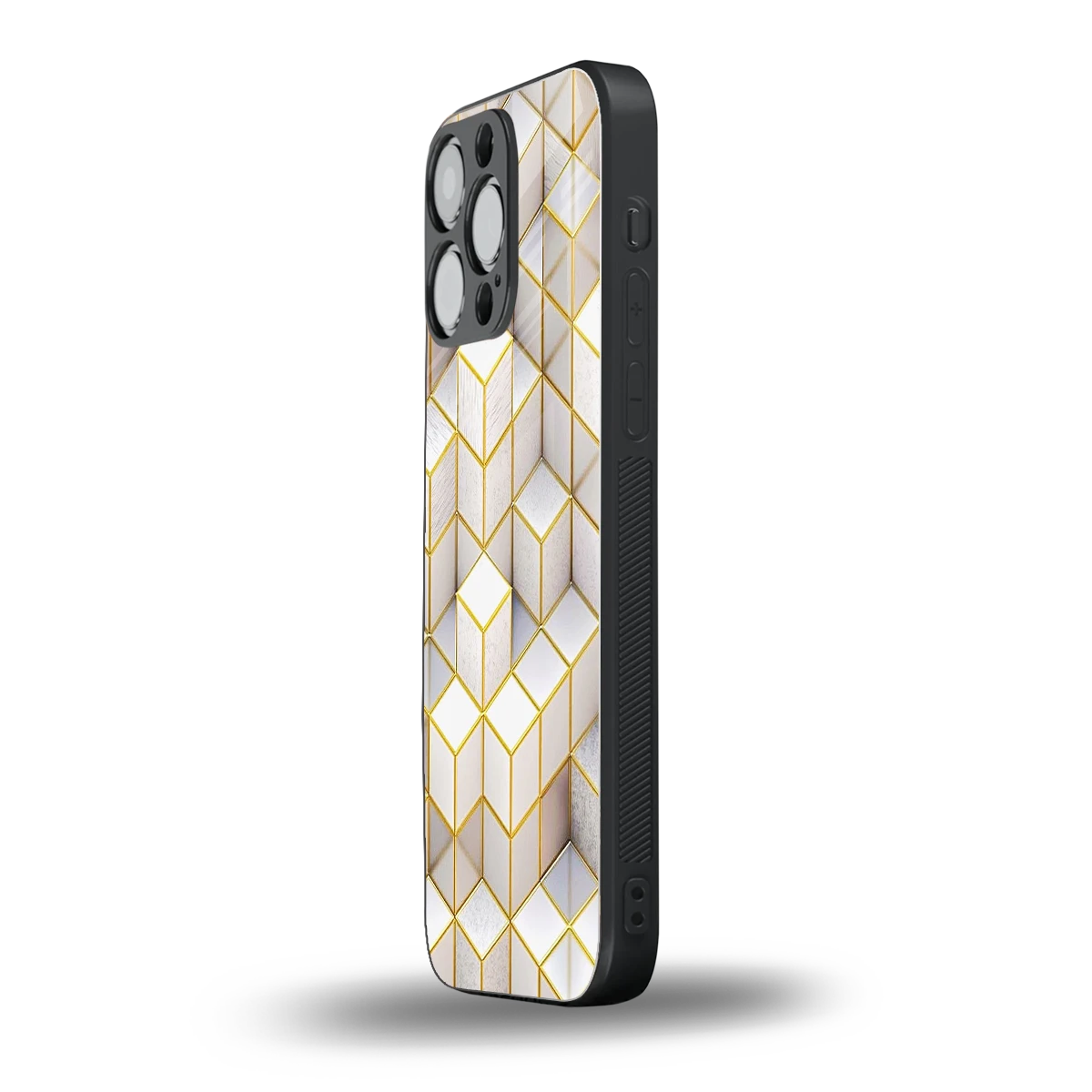 Golden Geometry iphone 15 pro max mobile cover | shockproof glass phone case
