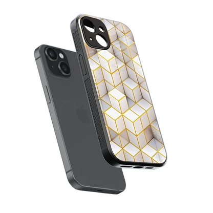 Golden Geometry sleek iphone 15 cover with tempered glass back and TPU edges