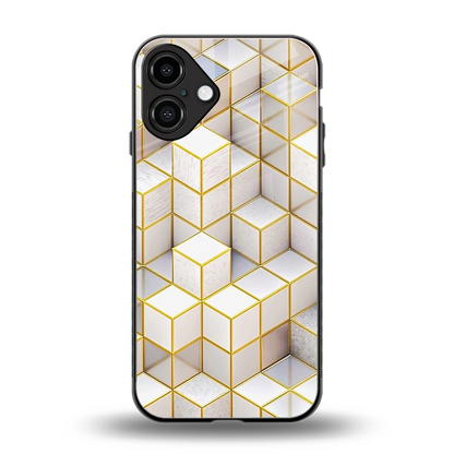 Golden Geometry back phone cover | glass case for iphone 16 plus