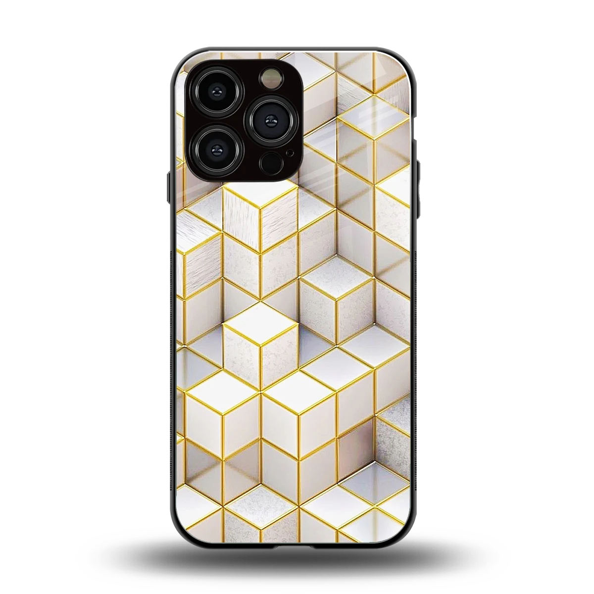 Golden Geometry back phone cover | glass case for iphone 16 pro max