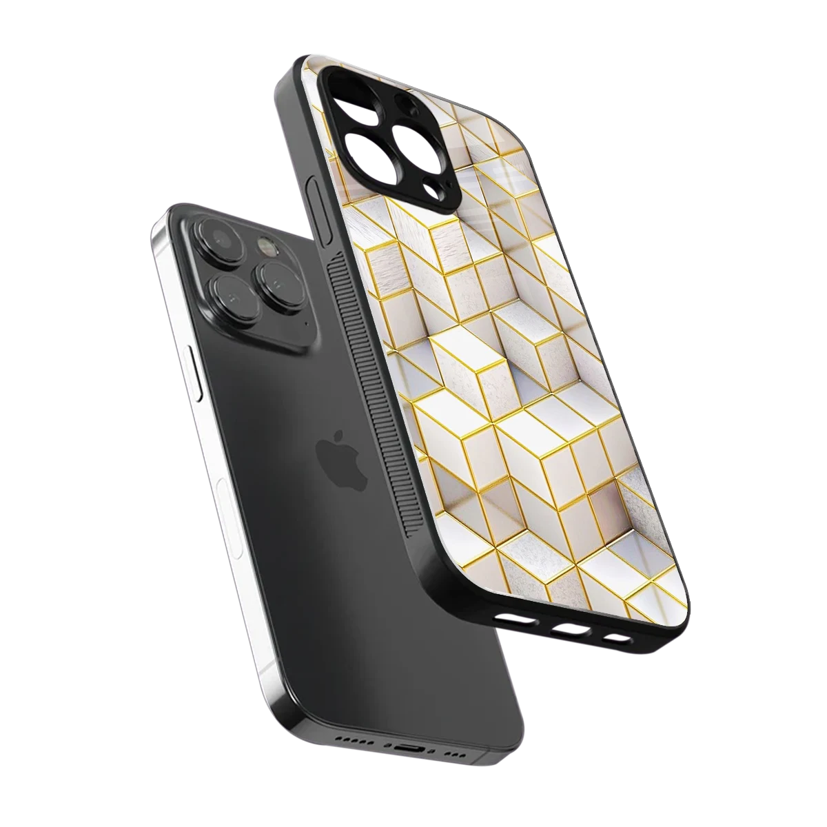 Golden Geometry sleek iphone 16 pro max cover with tempered glass back and TPU edges