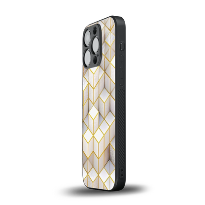Golden Geometry iphone 16 pro mobile cover | shockproof glass phone case