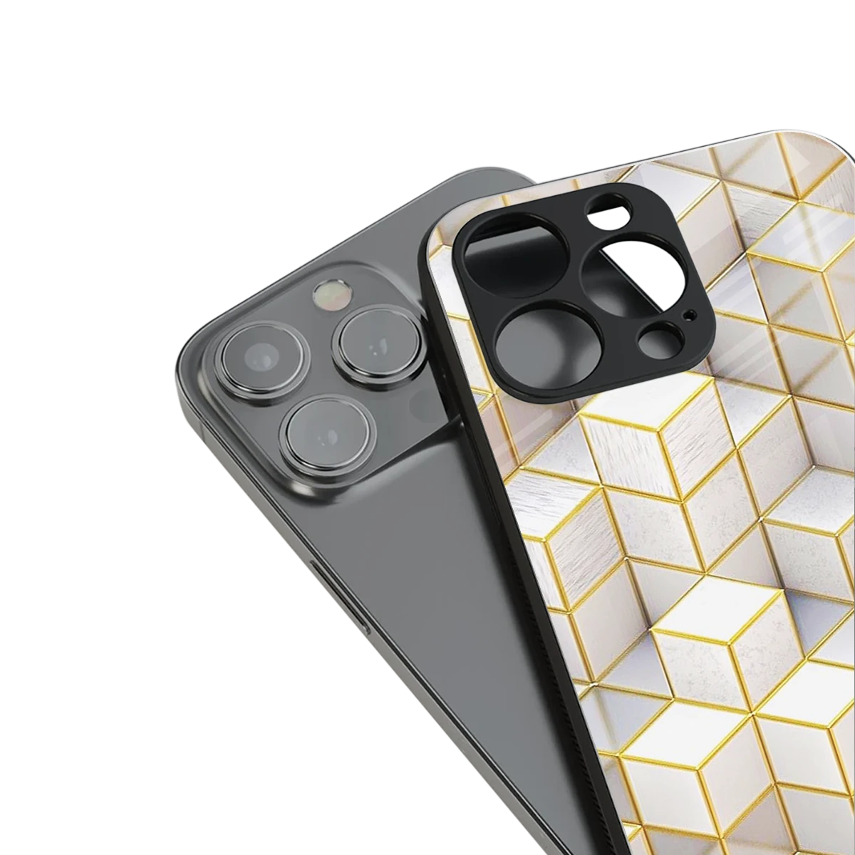 Golden Geometry stylish phone case for iphone 15 pro max | glossy glass and slim fit
