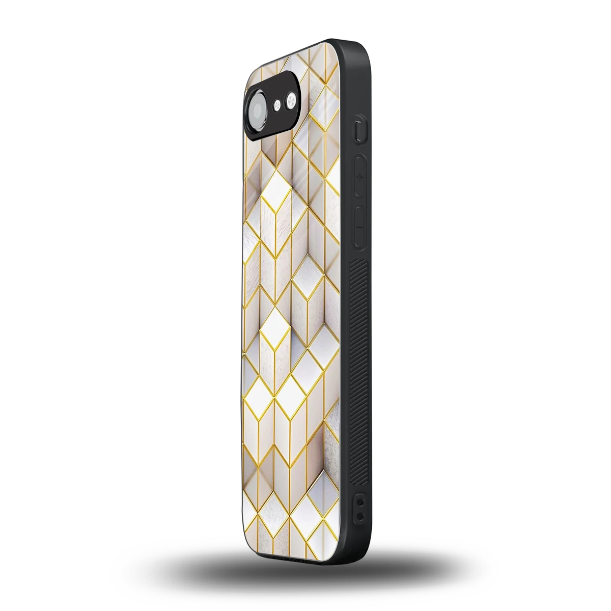 Golden Geometry iphone 16e mobile cover | shockproof glass phone case