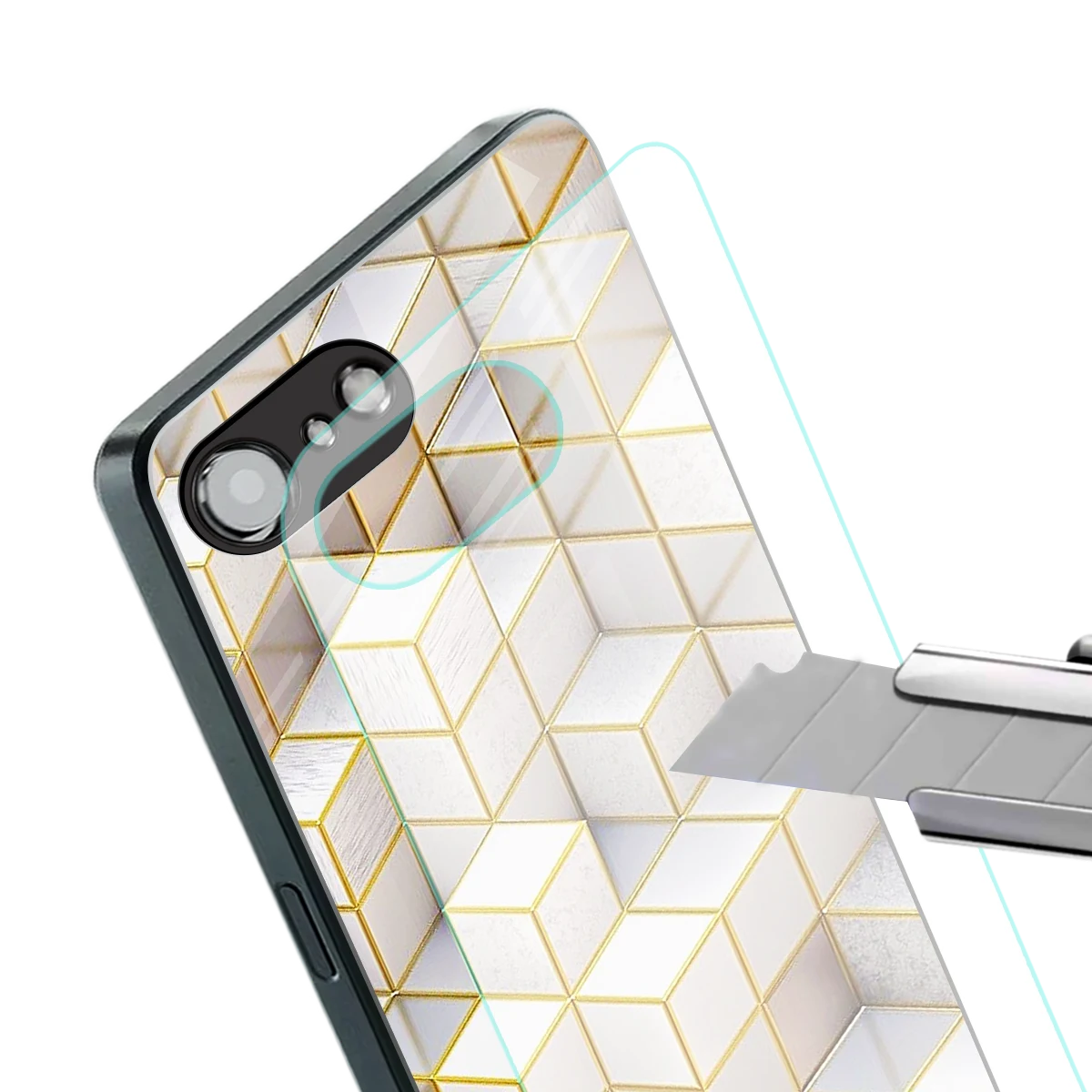 Golden Geometry stylish phone case for iphone 16e | glossy glass and slim fit