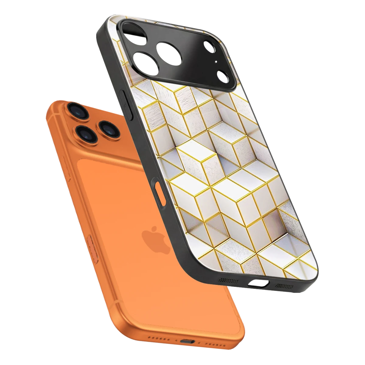 Golden Geometry sleek iphone 17 pro cover with tempered glass back and TPU edges