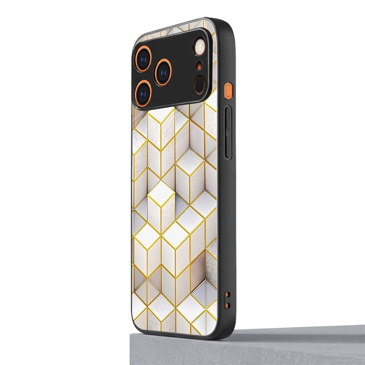 Golden Geometry iphone 17 pro mobile cover | shockproof glass phone case