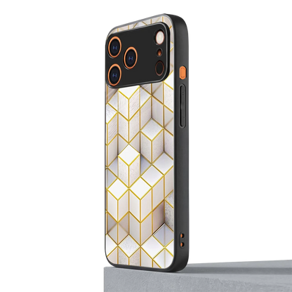 Golden Geometry iphone 17 pro mobile cover | shockproof glass phone case
