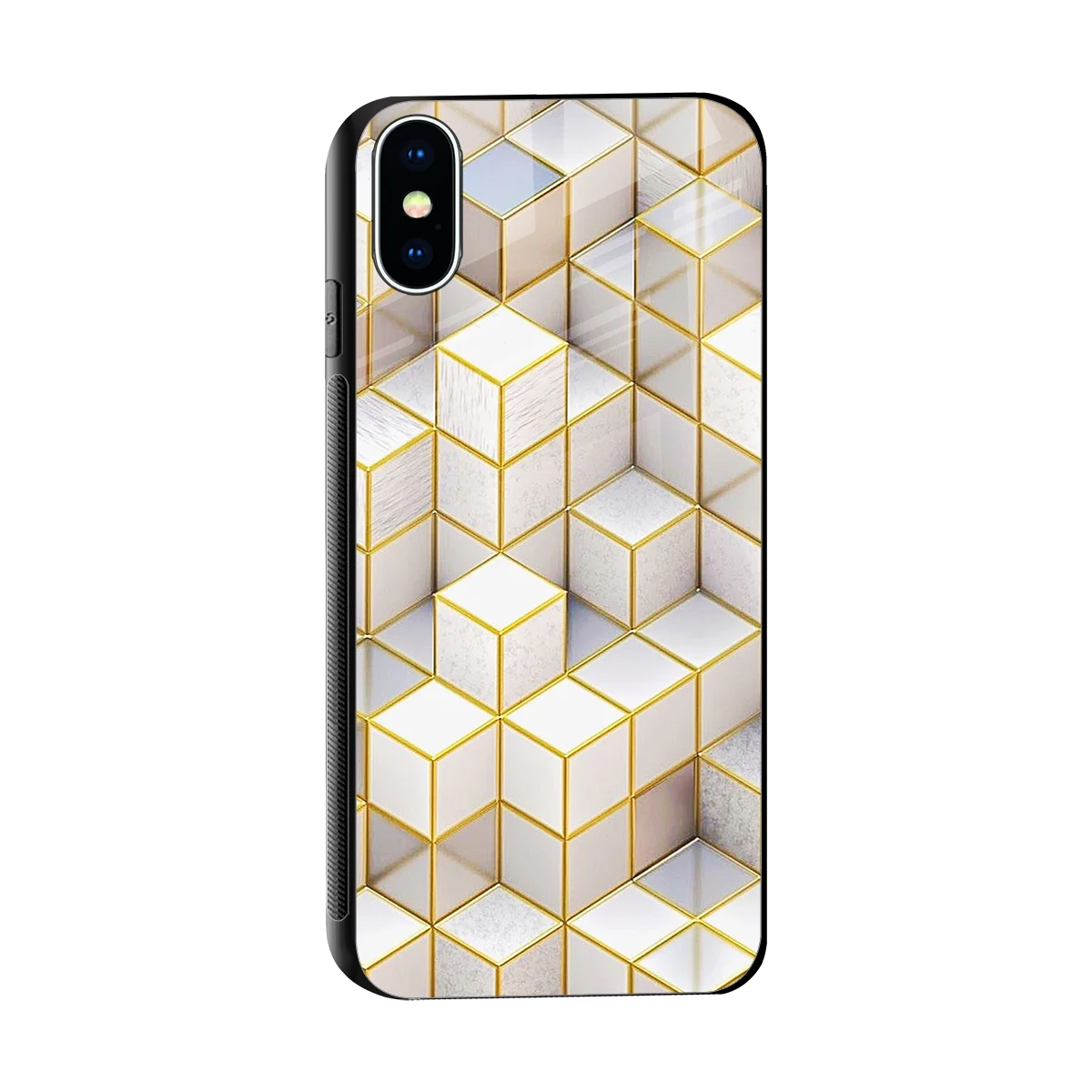 Golden Geometry sleek iphone xs cover with tempered glass back and TPU edges
