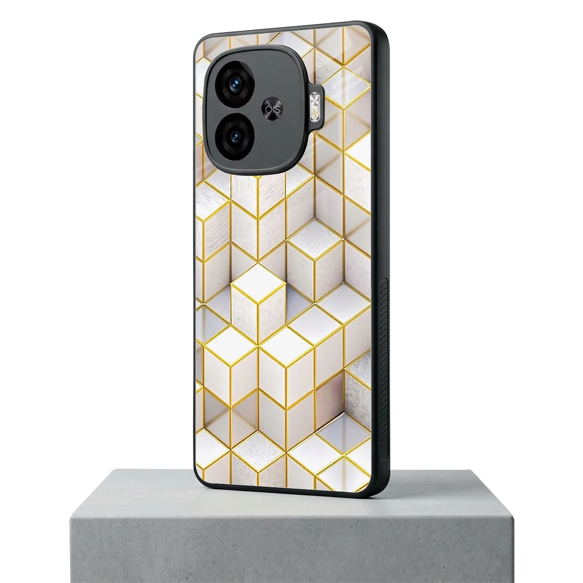 Golden Geometry iqoo neo 10r 5g mobile cover | shockproof glass phone case
