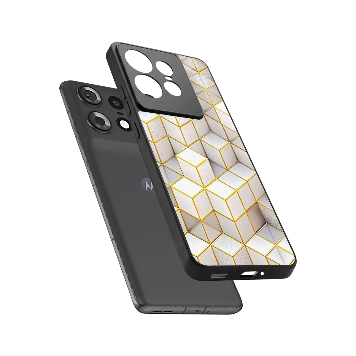 Golden Geometry sleek motorola edge 50 pro cover with tempered glass back and TPU edges