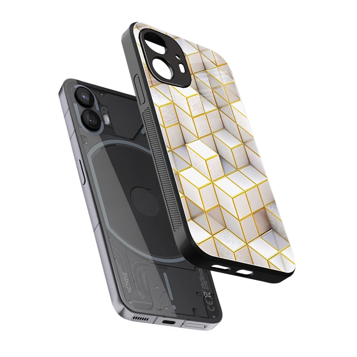 Golden Geometry sleek nothing phone 2 cover with tempered glass back and TPU edges