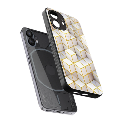 Golden Geometry sleek nothing phone 2 cover with tempered glass back and TPU edges