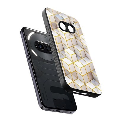 Golden Geometry sleek nothing phone 2a plus cover with tempered glass back and TPU edges