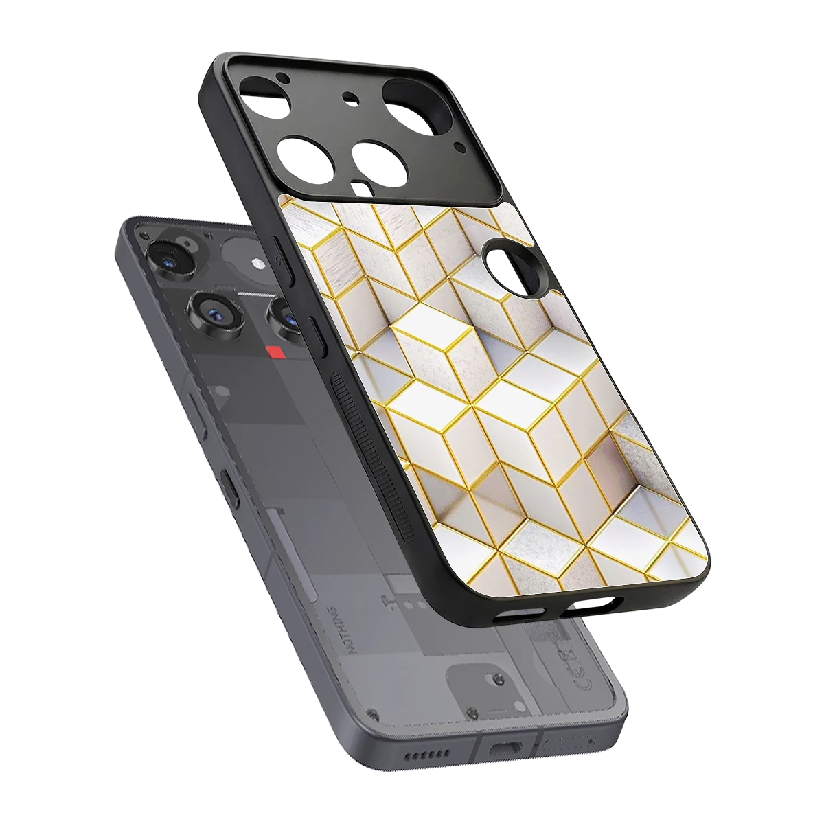 Golden Geometry sleek nothing phone 3 cover with tempered glass back and TPU edges