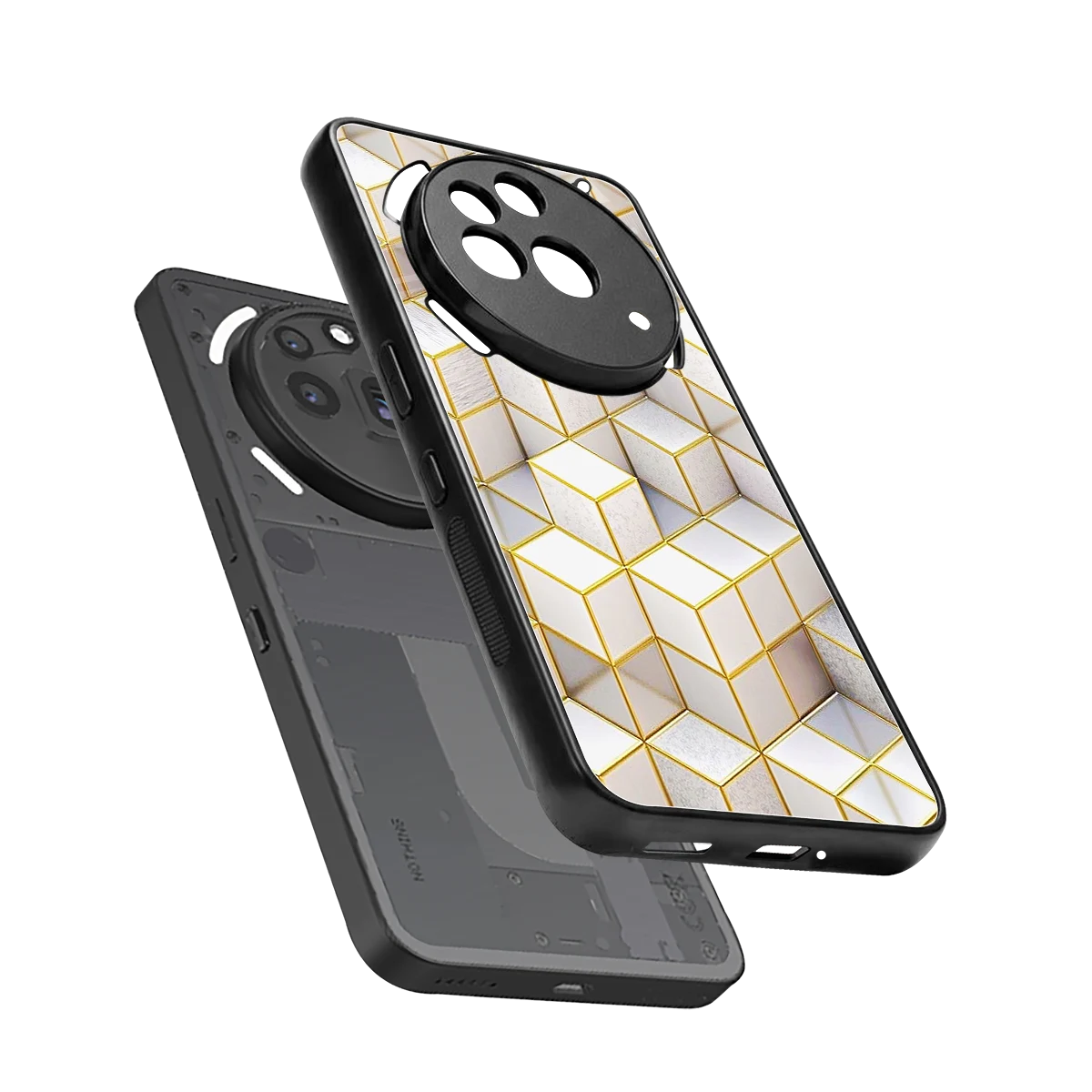 Golden Geometry sleek nothing phone 3a pro cover with tempered glass back and TPU edges