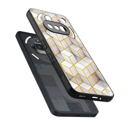 Golden Geometry sleek nothing phone 3a cover with tempered glass back and TPU edges