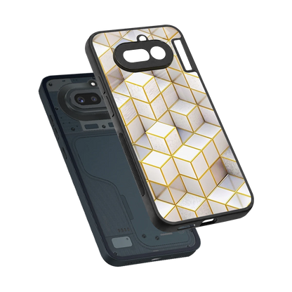 Golden Geometry sleek nothing phone 4a cover with tempered glass back and TPU edges