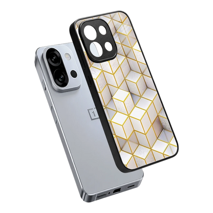 Golden Geometry sleek oneplus 13s cover with tempered glass back and TPU edges