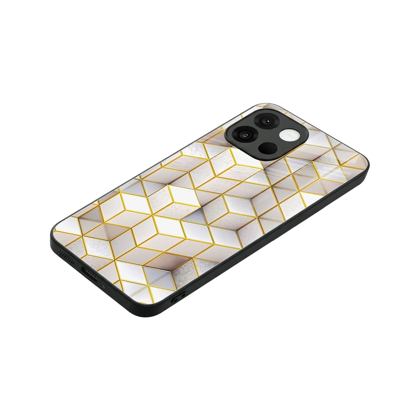 Golden Geometry stylish phone case for oneplus 13s | glossy glass and slim fit