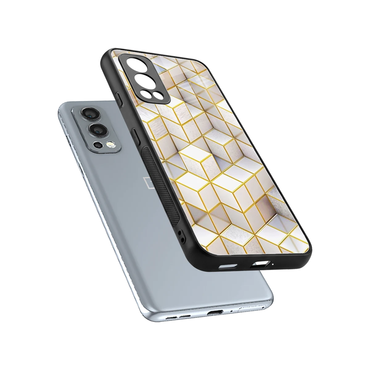 Golden Geometry sleek oneplus nord 2 cover with tempered glass back and TPU edges