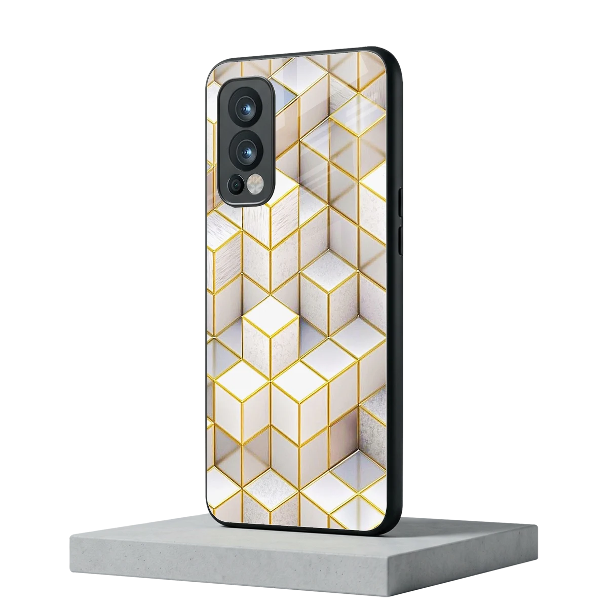 Golden Geometry oneplus nord 2 mobile cover | shockproof glass phone case