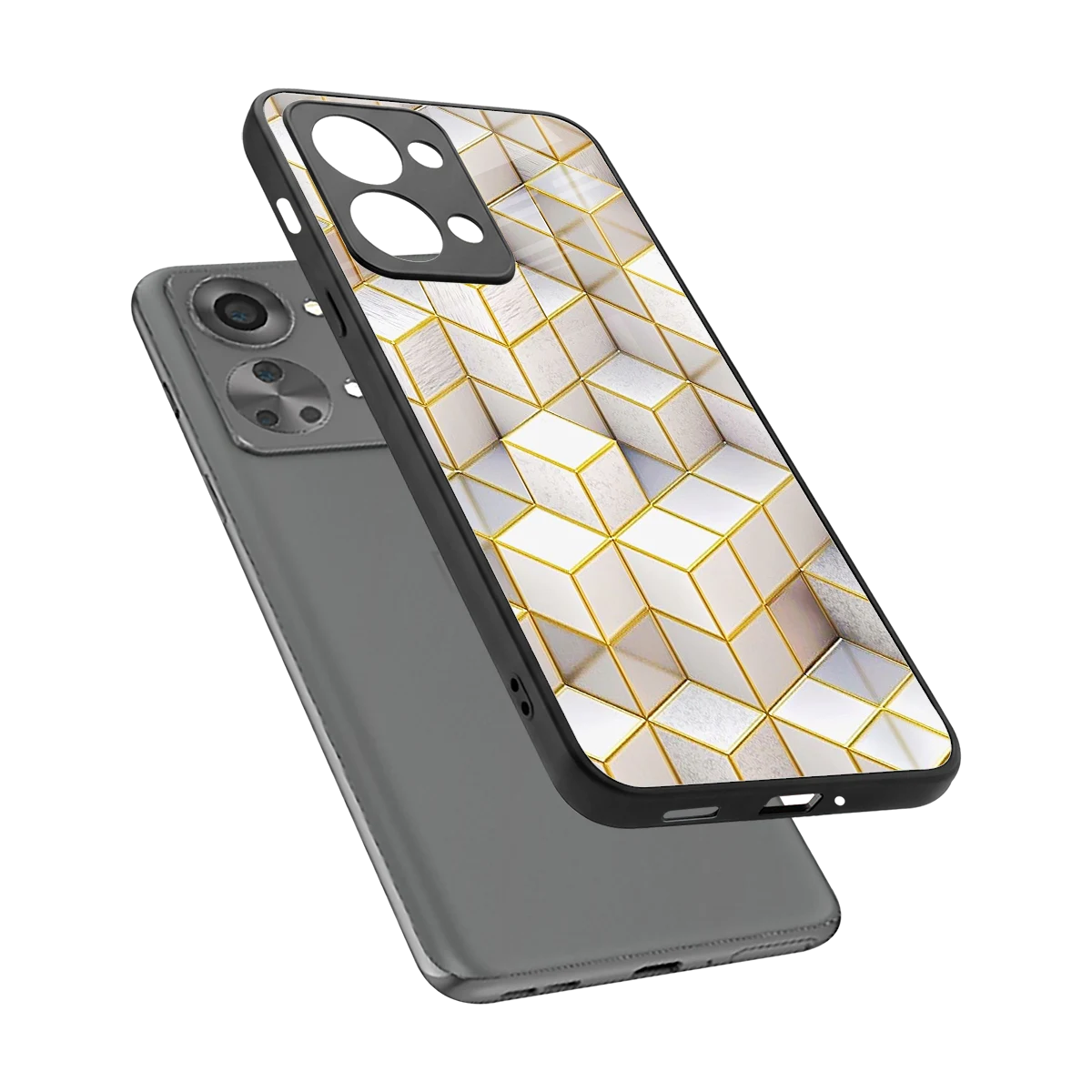 Golden Geometry sleek oneplus nord 2t cover with tempered glass back and TPU edges