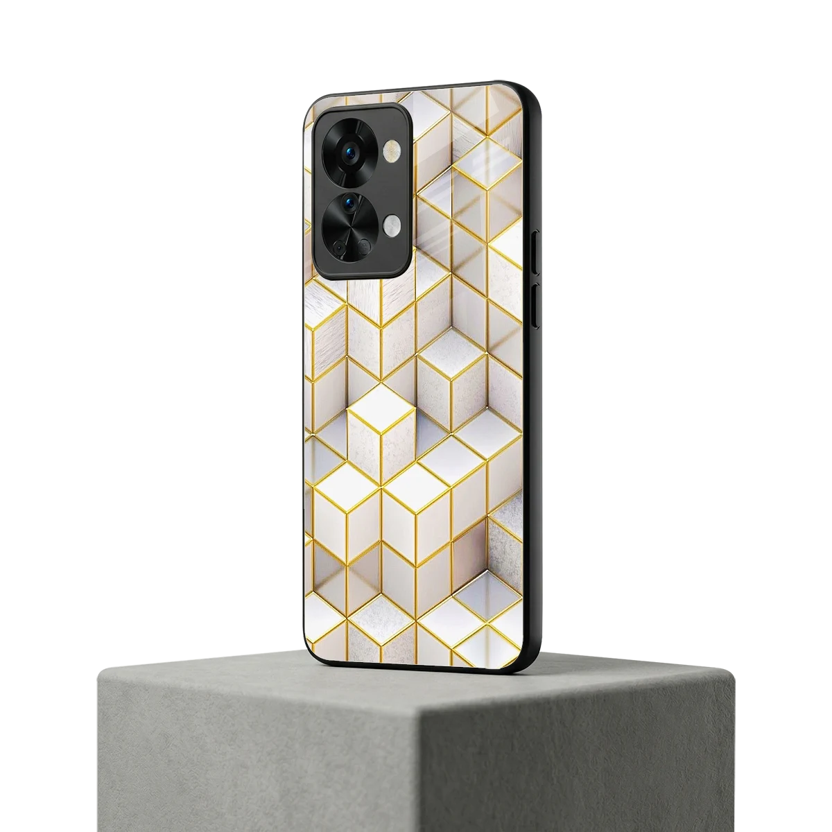Golden Geometry oneplus nord 2t mobile cover | shockproof glass phone case