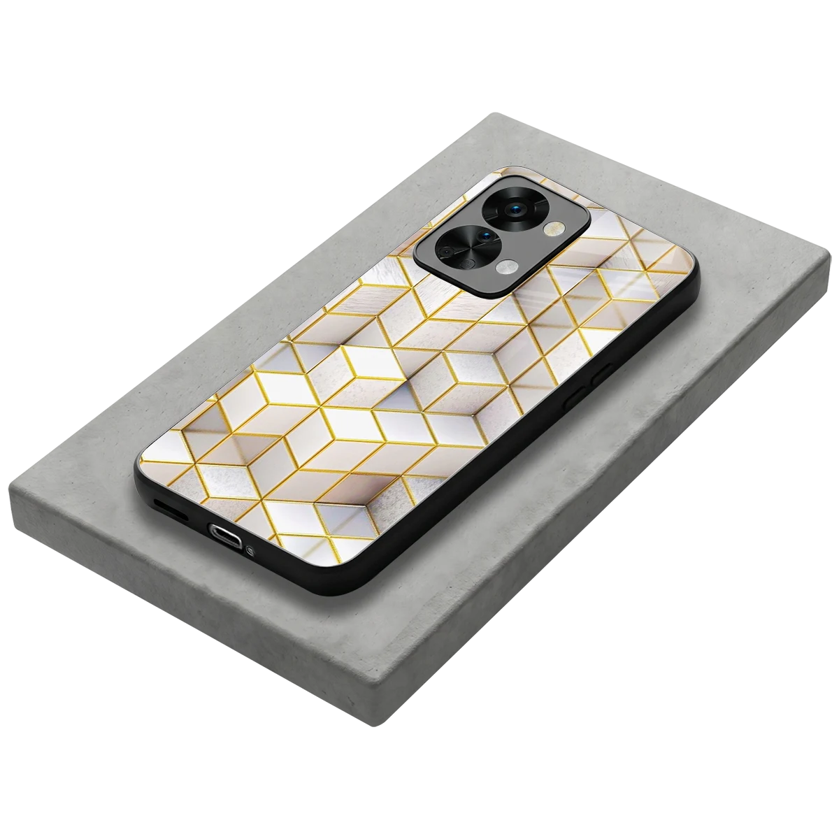 Golden Geometry stylish phone case for oneplus nord 2t | glossy glass and slim fit