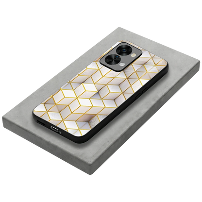 Golden Geometry stylish phone case for oneplus nord 2t | glossy glass and slim fit