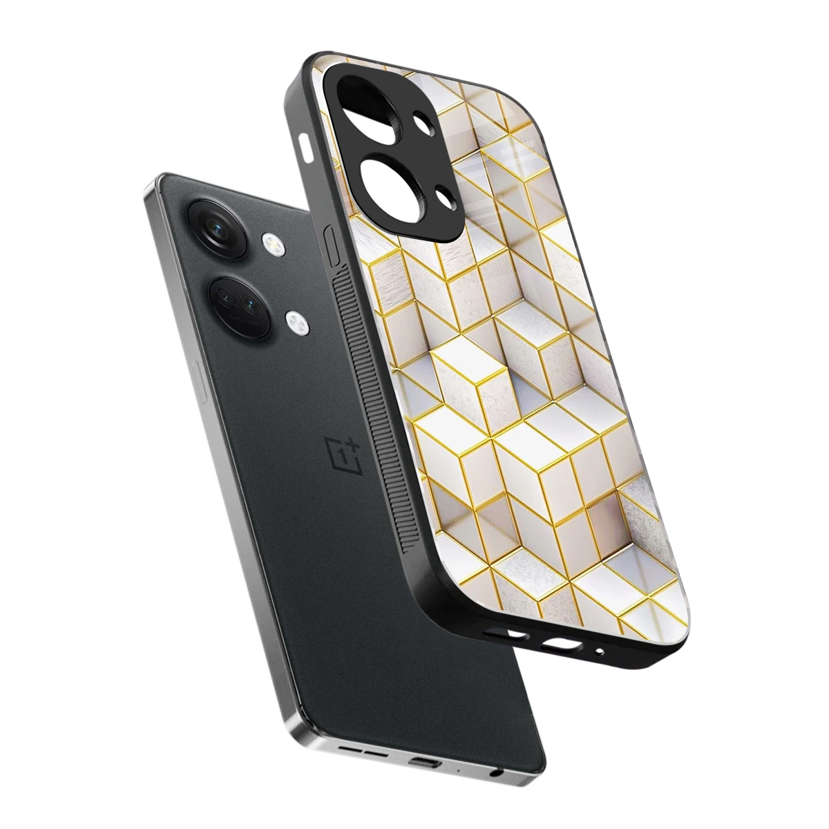 Golden Geometry sleek oneplus nord 3 cover with tempered glass back and TPU edges