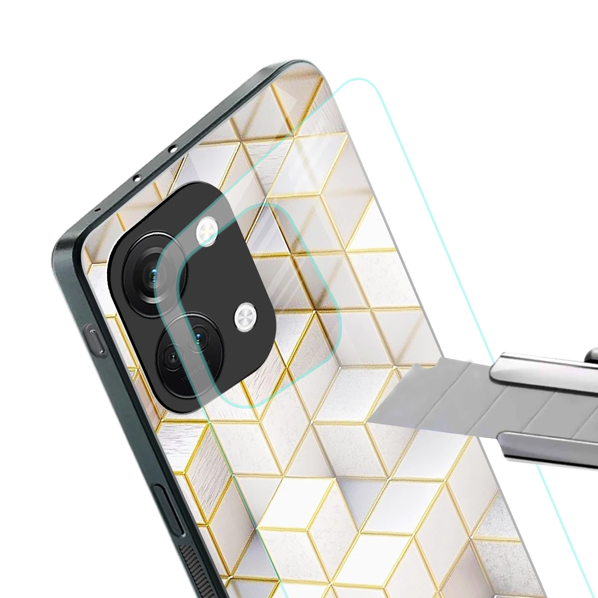 Golden Geometry stylish phone case for oneplus nord 3 | glossy glass and slim fit