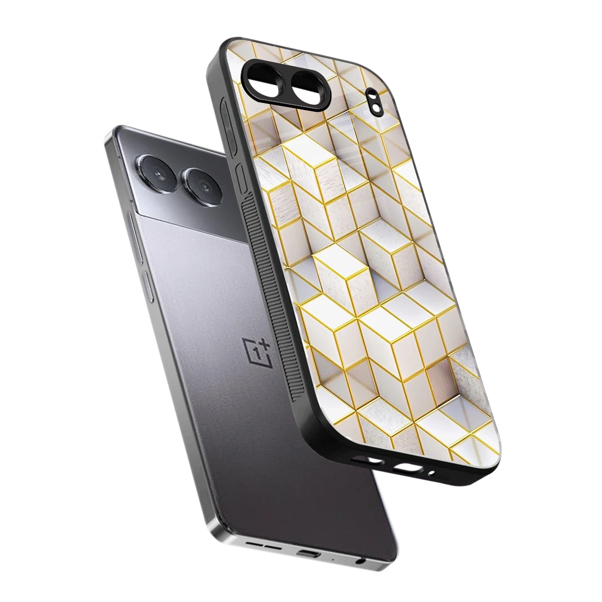 Golden Geometry sleek oneplus nord 4 cover with tempered glass back and TPU edges