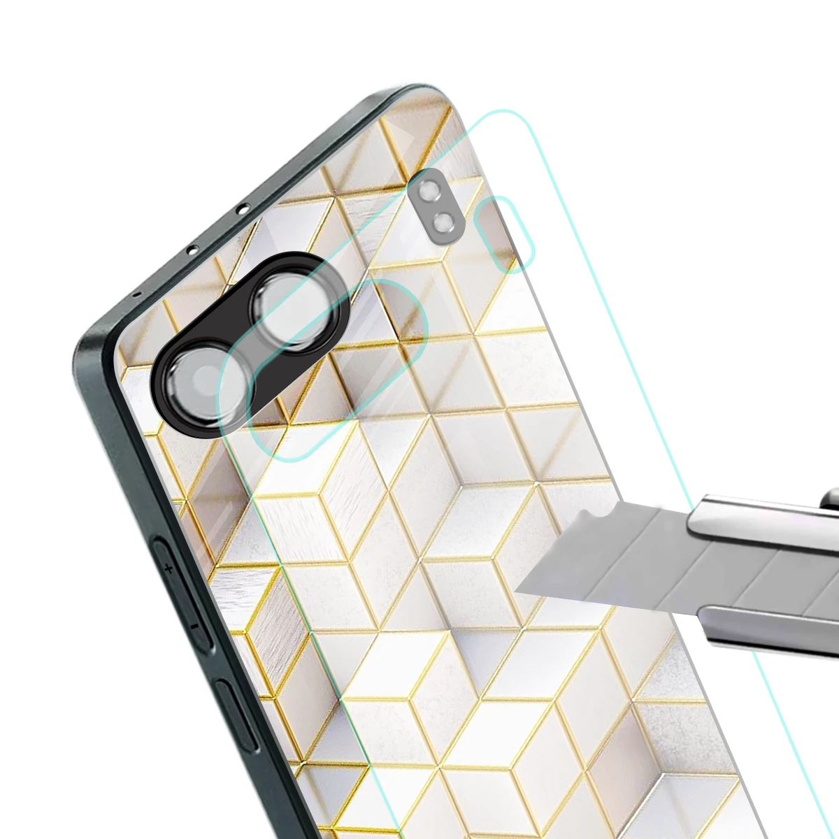 Golden Geometry stylish phone case for oneplus nord 4 | glossy glass and slim fit