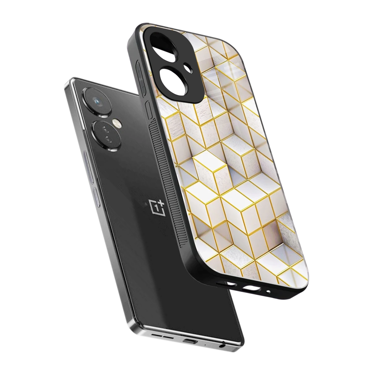 Golden Geometry sleek oneplus nord ce 3 cover with tempered glass back and TPU edges