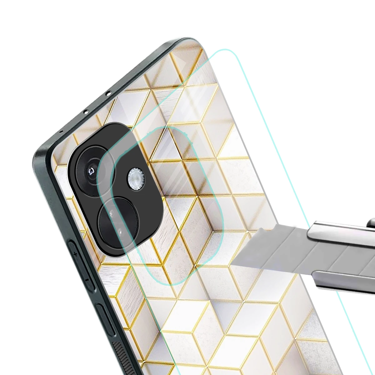 Golden Geometry stylish phone case for oneplus nord ce 3 | glossy glass and slim fit