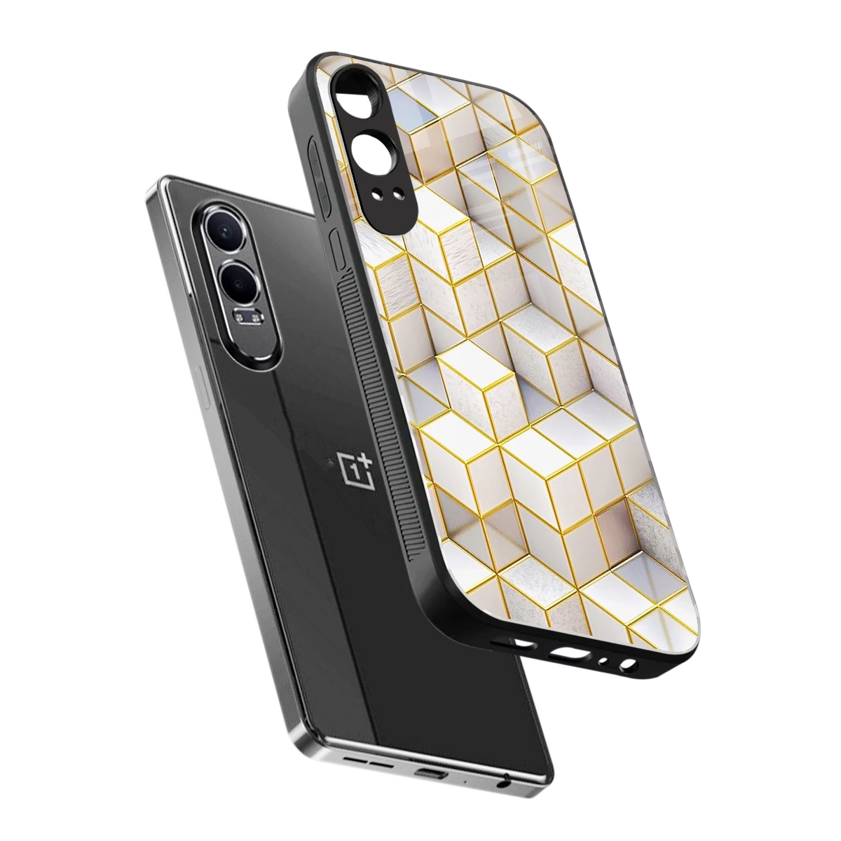 Golden Geometry sleek oneplus nord ce 4 lite cover with tempered glass back and TPU edges