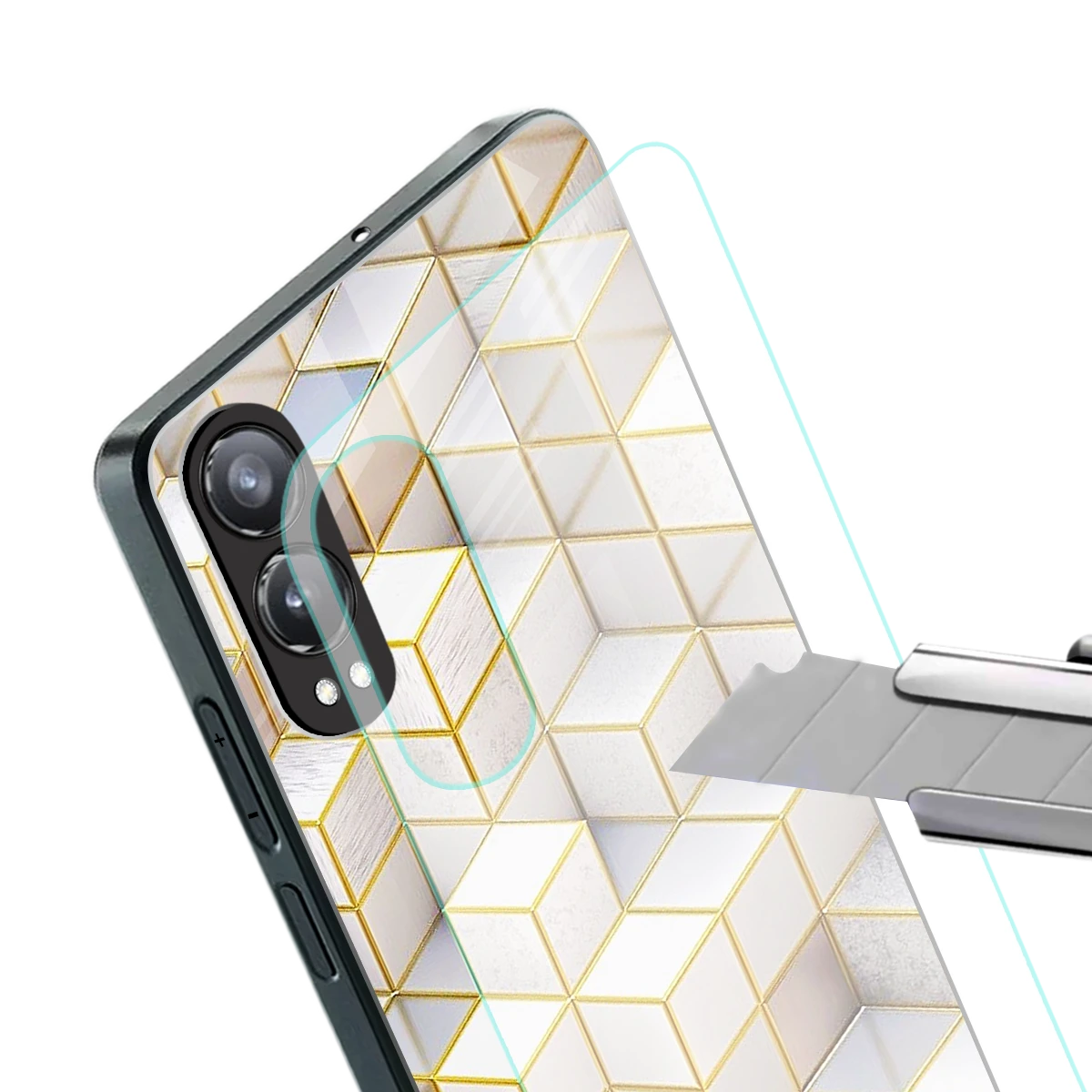 Golden Geometry stylish phone case for oneplus nord ce 4 lite | glossy glass and slim fit