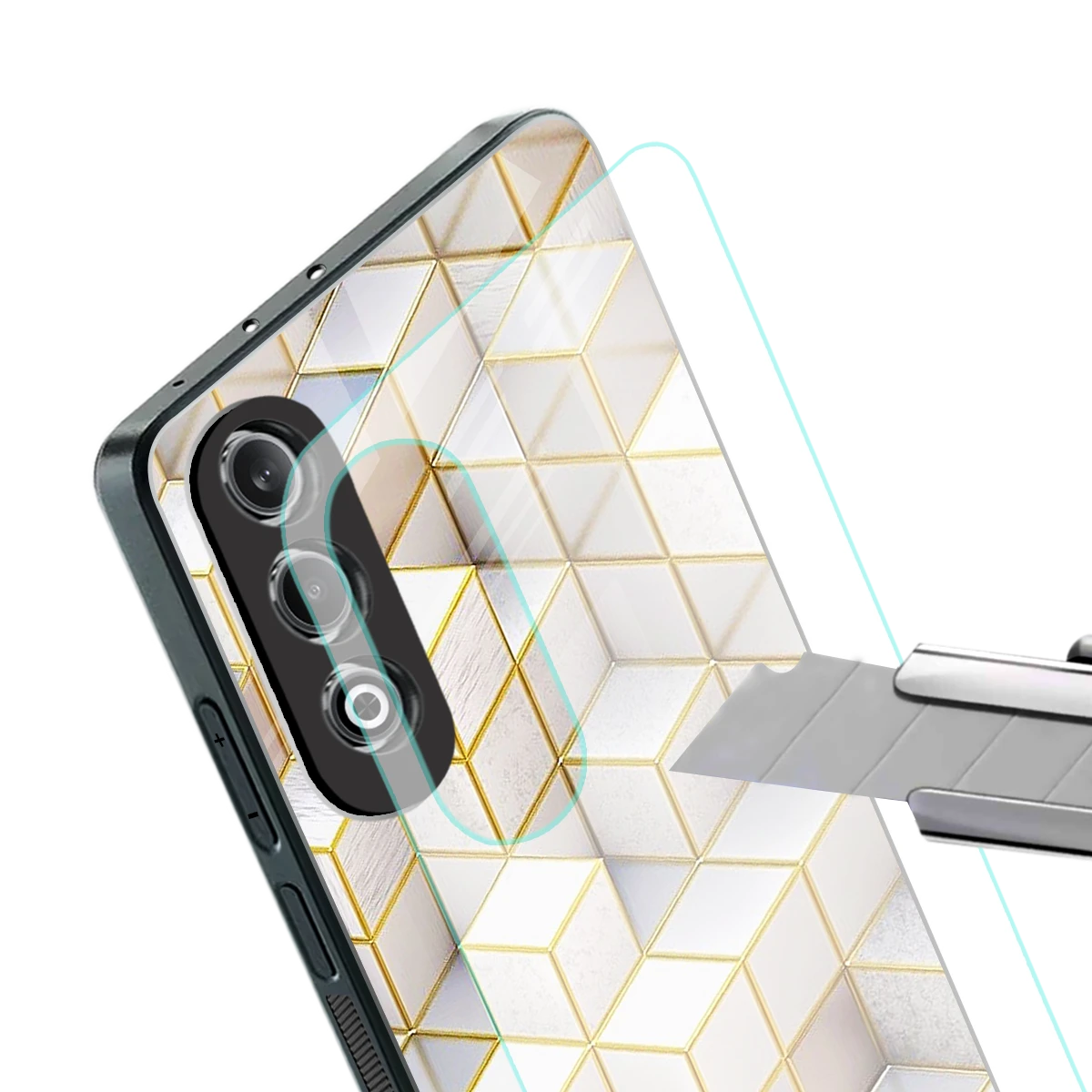 Golden Geometry stylish phone case for oneplus nord ce 4 | glossy glass and slim fit