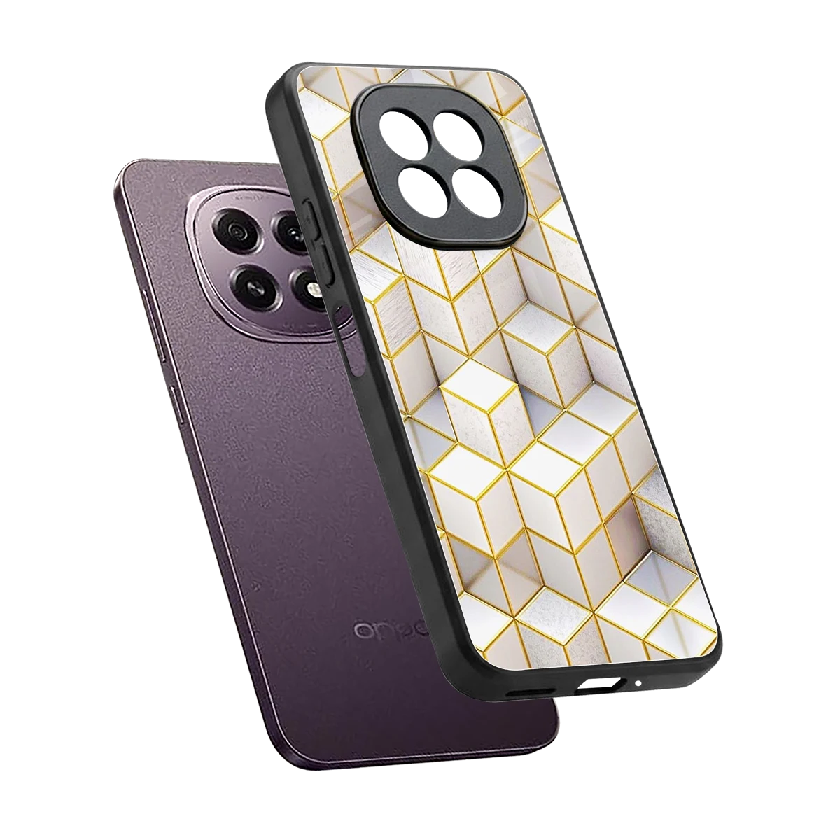 Golden Geometry sleek oppo f29 5g cover with tempered glass back and TPU edges