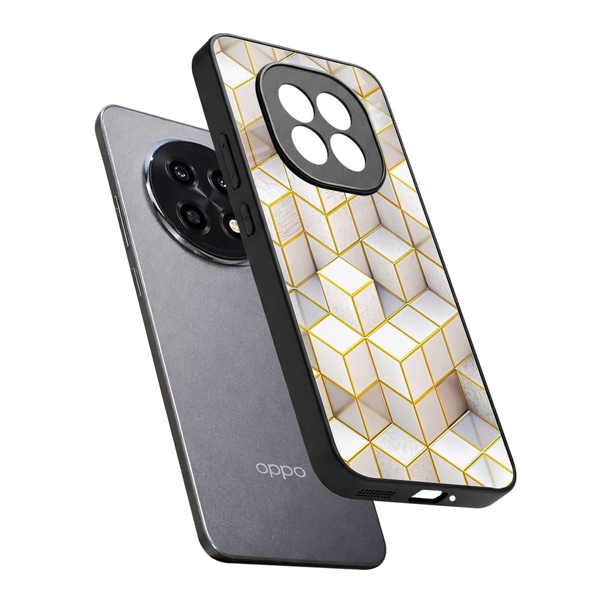 Golden Geometry sleek oppo f29 pro 5g cover with tempered glass back and TPU edges